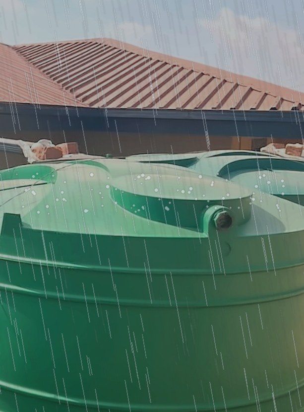 Rainwater tank in the rain